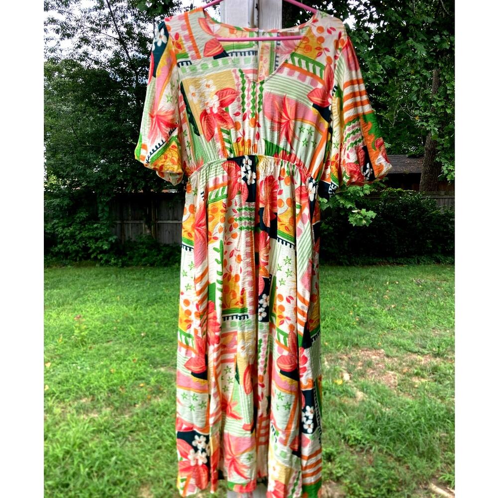 Adora - Vibrant Jungle/Floral Vacation/Resortwear/Beach Dress - L